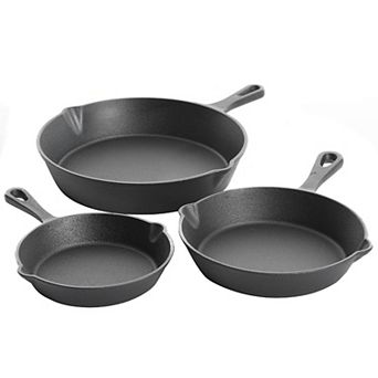 3 pc Pre-Seasoned Cast Iron Skillet Set in Black