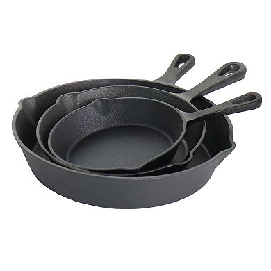 3 Piece Pre-Seasoned Cast Iron Skillet Set in Black
