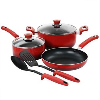 7 pc Non Stick Aluminum Cookware Set in Red
