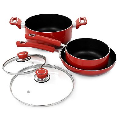 7 Piece Non Stick Aluminum Cookware Set in Red