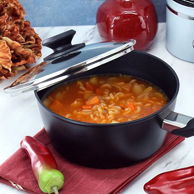 Connelly 2.5 Quart Textured Nonstick Aluminum Saucepan with Lid in Black