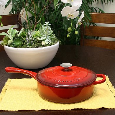 3.5 Quart Enameled Cast Iron Deep Sauté Pan With Self Basting Lid in Scarlet Red