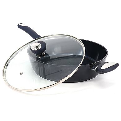 Hawke 3.9 Quart Ceramic Nonstick Aluminum Saute Pan with Lid in Dark Blue