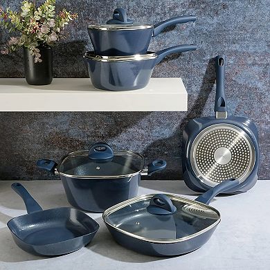 10 Piece Ceramic Nonstick Aluminum Cookware Set in Blue