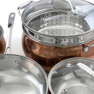Carabello 9 Piece Stainless Steel Cookware Combo Set in Copper
