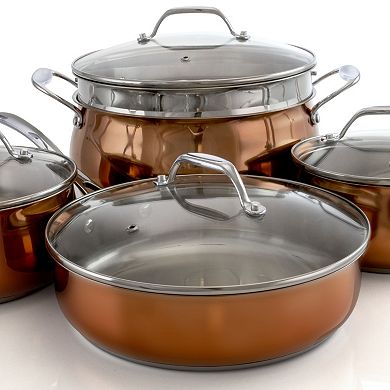 Carabello 9 Piece Stainless Steel Cookware Combo Set in Copper