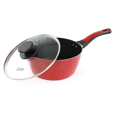 Claybon 2.2 Quart Nonstick Saucepan With Lid in Speckled Red