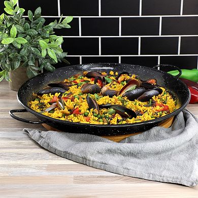 Castillo 15 Inch Enameled Steel Paella Pan in Speckled Black