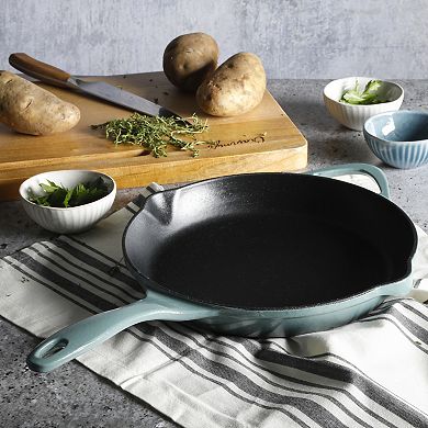 11 Inch Round Enameled Cast Iron Skillet in Ombre Green