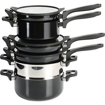 Grayson 9 pc Nonstick Aluminum Stackable Cookware Set in Black