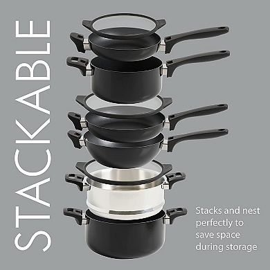 Grayson 9 Piece Nonstick Aluminum Stackable Cookware Set in Black