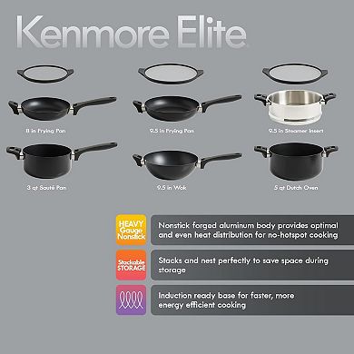 Grayson 9 Piece Nonstick Aluminum Stackable Cookware Set in Black