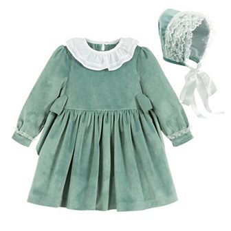 Baby Toddler Girls Eau De Nil Christmas Dress with Bonnet