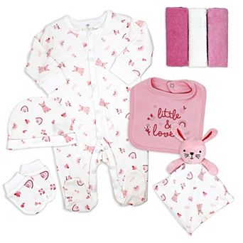 Baby Girls Pink Bunny 8 pc Layette Gift Set