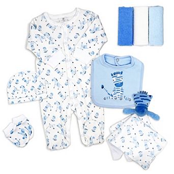 Baby Boys Blue Zebra 8 pc Layette Gift Set