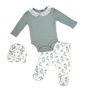 Baby Girls Take Me Home 3 pc Layette Set, Muted Sage Floral