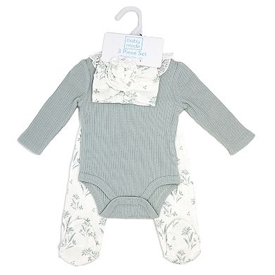 Baby Girls Take Me Home 3 Piece Layette Set, Muted Sage Floral