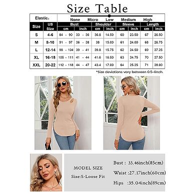 Women’s Long Sleeve Cutout Asymmetrical Neck Tshirt Slim Fit Tunic Blouse