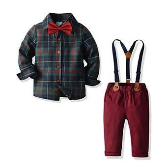 Baby Toddler Boys Christmas Flannel and Suspenders Set