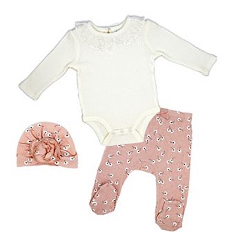 Baby Girls Take Me Home 3 pc Layette Set, Muted Pink Floral