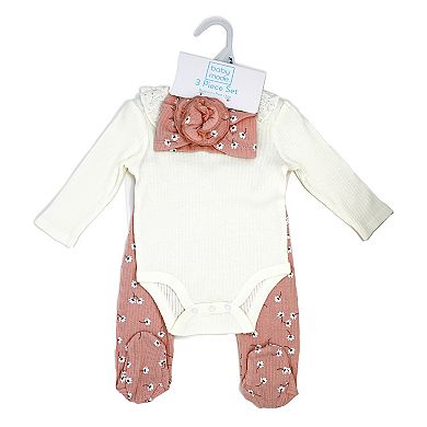 Baby Girls Take Me Home 3 Piece Layette Set, Muted Pink Floral