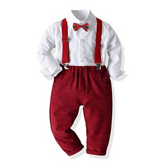 Baby Toddler Boys Red and White Christmas Suspender Outfit Set