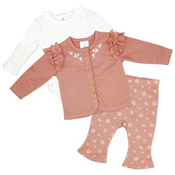 Baby Mode Girls 3 pc Misty Rose Bell Pants and Jacket Set