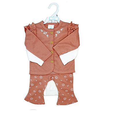 Baby Mode Girls 3 Piece Misty Rose Bell Pants and Jacket Set