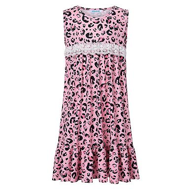 Girls Nightgown Dress Princess Lace Sleeveless Pajamas Cute Nightwear for 4-12 Year Old Little Girl