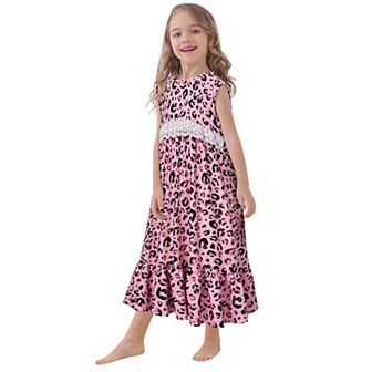 Girls Nightgown Dress Princess Lace Sleeveless Pajamas Cute Nightwear for 4-12 Year Old Little Girl