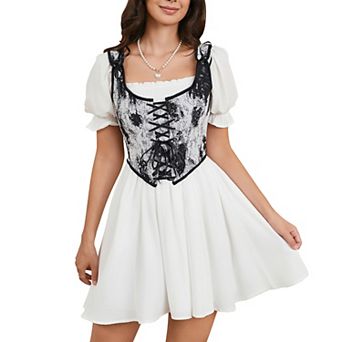 Women's Vintage Floral Corset Lace-Up Fishbone Print Vest Renaissance Pirate Costume