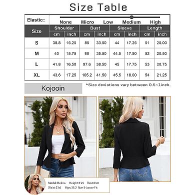 Women's 3/4 Sleeve Open Front Casual Blazer for Work Suit Office Bolero Jacket Cropped Cardigan