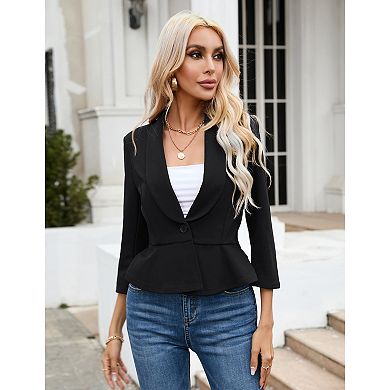 Women's 3/4 Sleeve Open Front Casual Blazer for Work Suit Office Bolero Jacket Cropped Cardigan