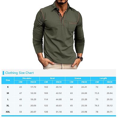 Men Henley T Shirts Long Sleeve Shirts Tee Top with Pocket