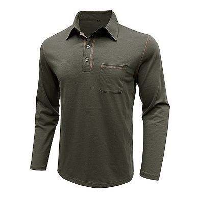 Men Henley T Shirts Long Sleeve Shirts Tee Top with Pocket