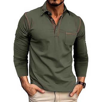 Men Henley T Shirts Long Sleeve Shirts Tee Top with Pocket