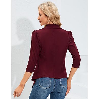 Womens Casual Blazer 3/4 Sleeve Open Front Ruffle Work Office Cardigan Suit Jacket