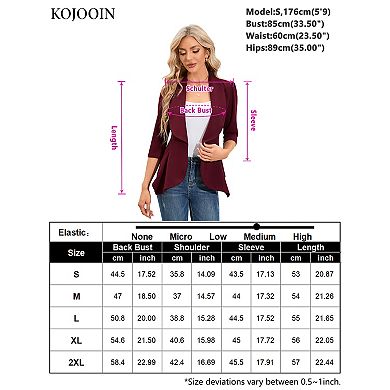 Womens Casual Blazer 3/4 Sleeve Open Front Ruffle Work Office Cardigan Suit Jacket