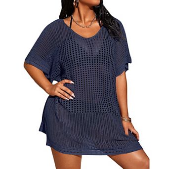 Women's Plus Size Suimsuit Cover Up Short Sleeve Hollow Out Swimwear Bathing suit
