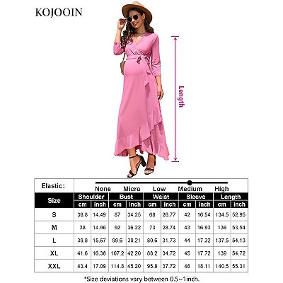 Women's Maternity Dress V Neck 3/4 Sleeve Ruffle Long Dress High Waist A  Line Maxi Dress With Belt