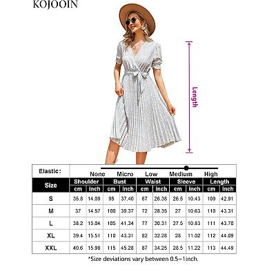 Women's Wrap V Neck Floral Pleated Dress Short Lantern Sleeve Belted Flowy A  Line Midi Dress