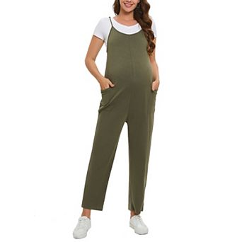 Women's Maternity Dual Pocket Cami Jumpsuits Sleeveless Romper Spaghetti Strap Wide Leg Jumpsuit