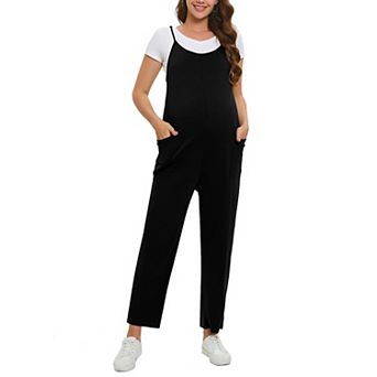 Women's Maternity Dual Pocket Cami Jumpsuits Sleeveless Romper Spaghetti Strap Wide Leg Jumpsuit