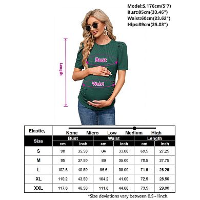 Maternity Shirts Women's Casual Floral Tops Pregnancy Short Sleeve Striped Ruched Side Tunic Top