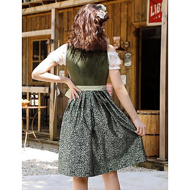 Women Oktoberfest Costumes 3 Pieces Velvet Traditional Bavarian Vintage German Dirndl Dress