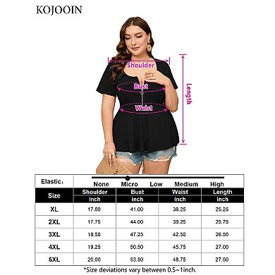 Women Plus Size Half Zipper T-shirt Dressy Blouses Short Sleeve Babydoll Peplum Summer Tops