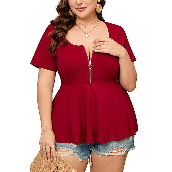 トップス baseball63 heart button peplum tops Women's Square Neck Sleeve Peplum Tops
