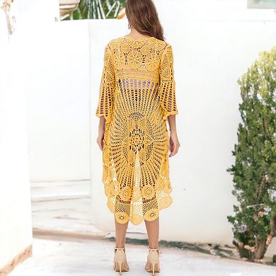 Women's Crochet Boho Kimono Swim Cover-Up