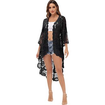 Women's Crochet Boho Kimono Swim Cover-Up