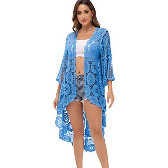 Women's Crochet Boho Kimono Swim Cover-Up
